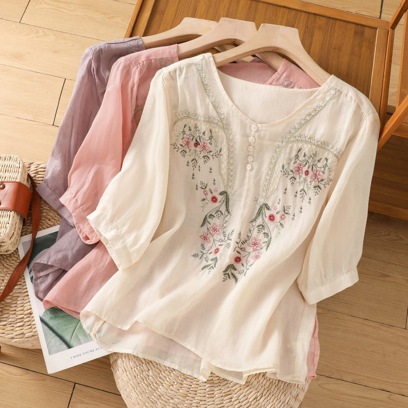Women’s Floral Embroidered V-Neck Blouse