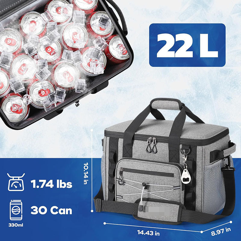 Insulated Cooler Bag | Leakproof 24H Cold Storage | Camping & Beach | Grey