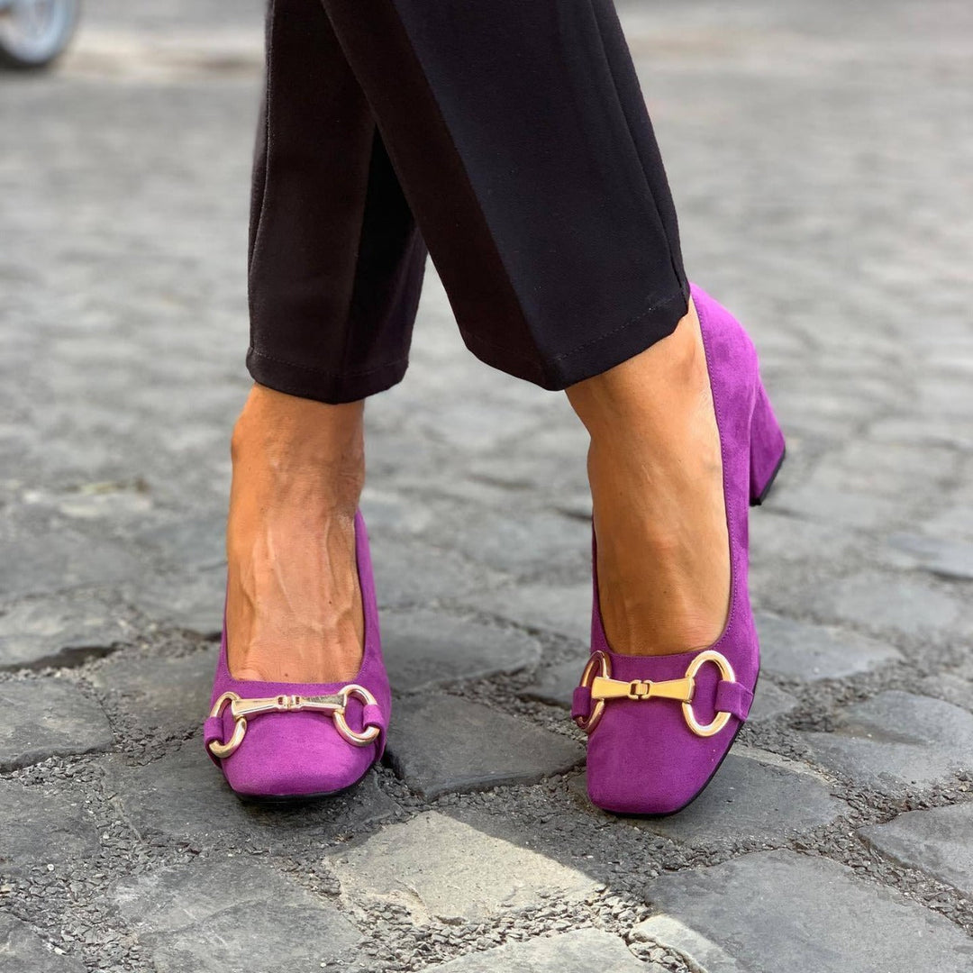 Covernorth Women’s Suede Horsebit Block Heel Pumps