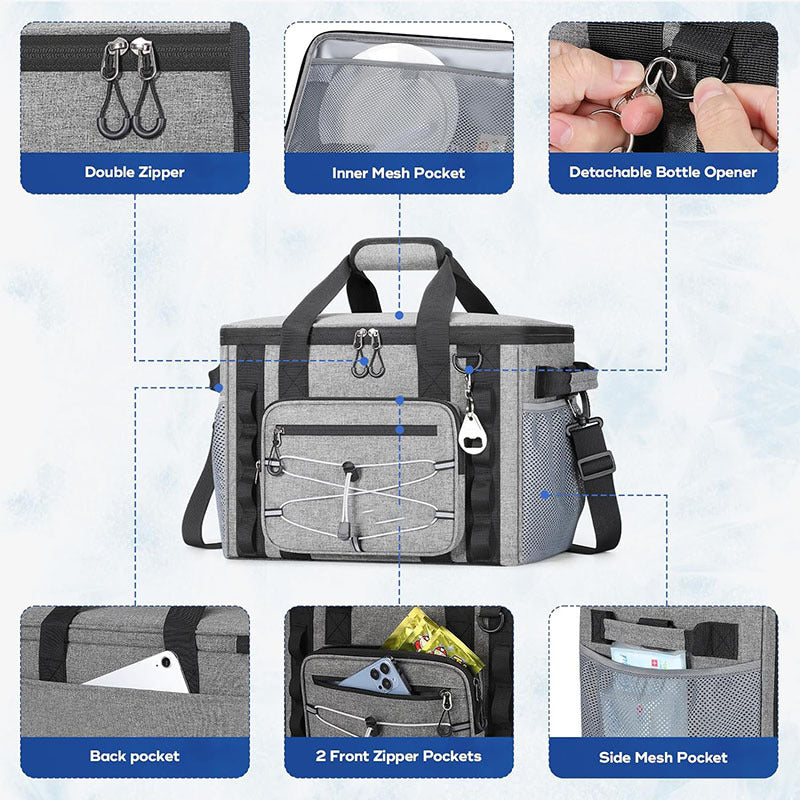 Insulated Cooler Bag | Leakproof 24H Cold Storage | Camping & Beach | Grey