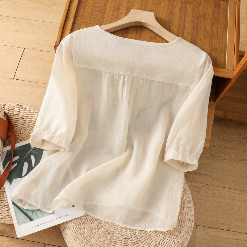 Women’s Floral Embroidered V-Neck Blouse