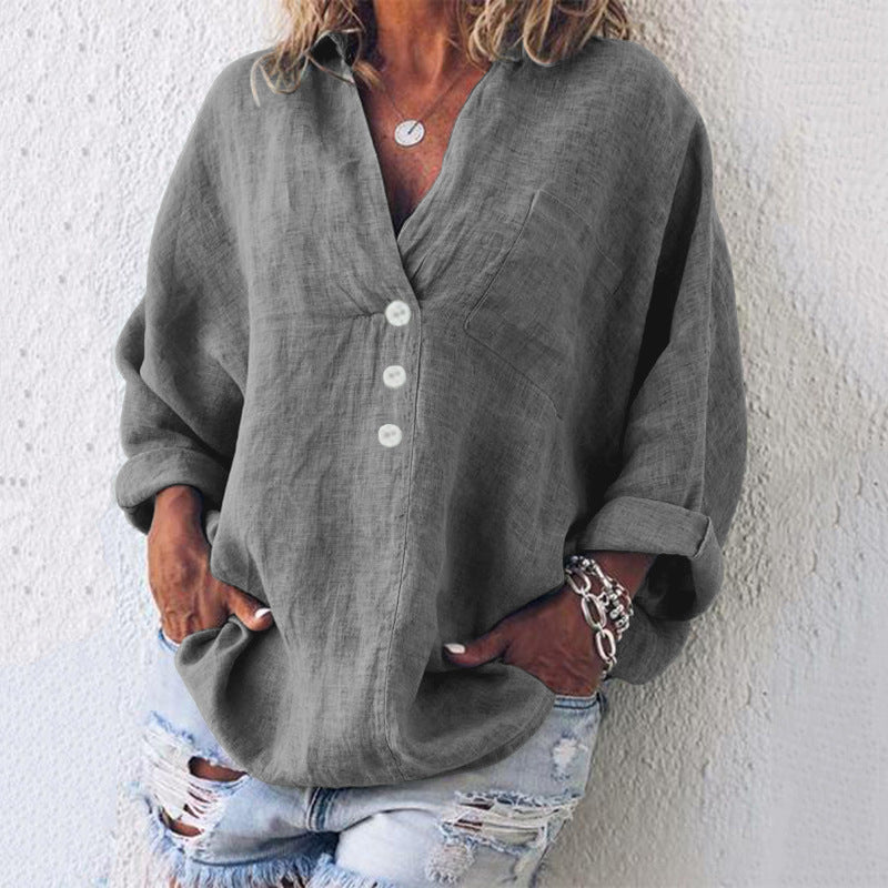 Covernorth Women's Loose Linen V-Neck Blouse