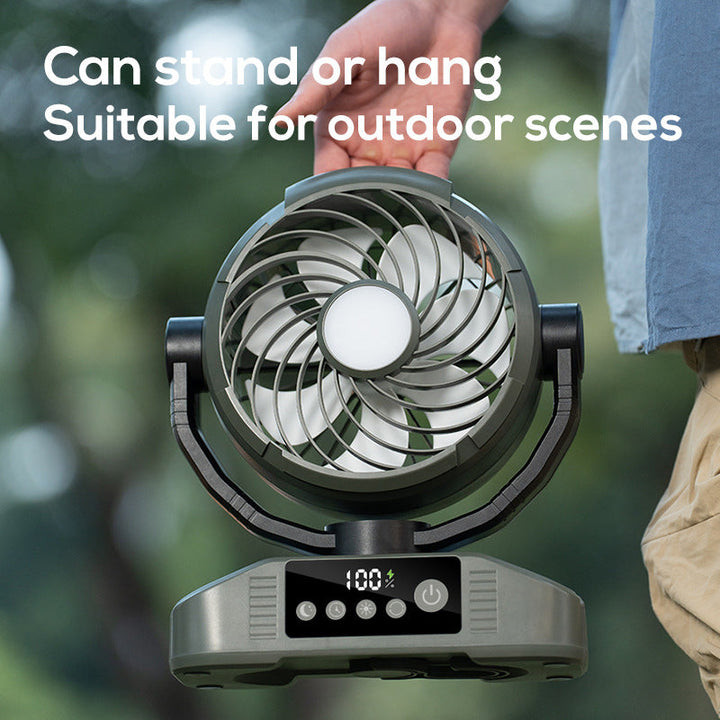 Portable Camping Fan │ 360° Airflow & LED Light │ Outdoor & Tent