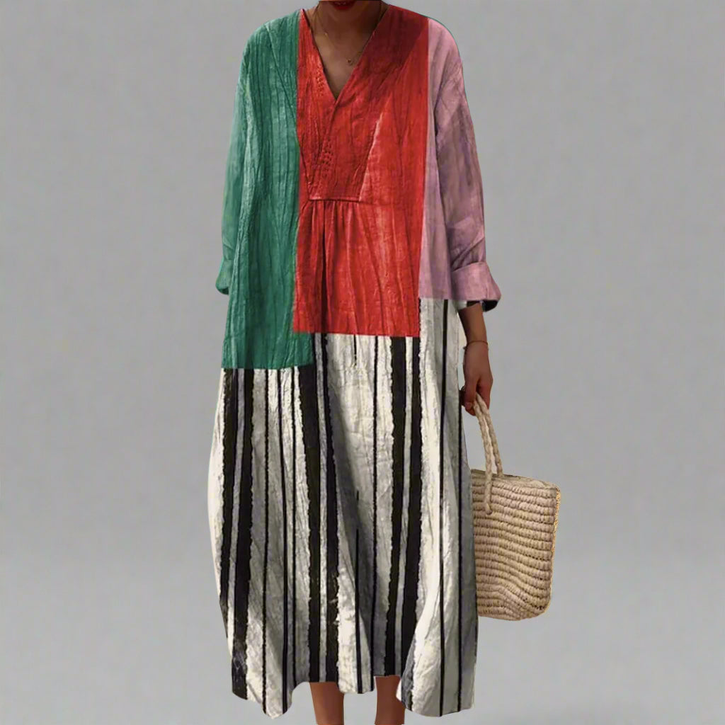 Women's Geometric Long Sleeve Maxi Dress