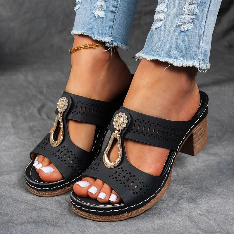 Women's Cutout Embellished Heeled Sandals
