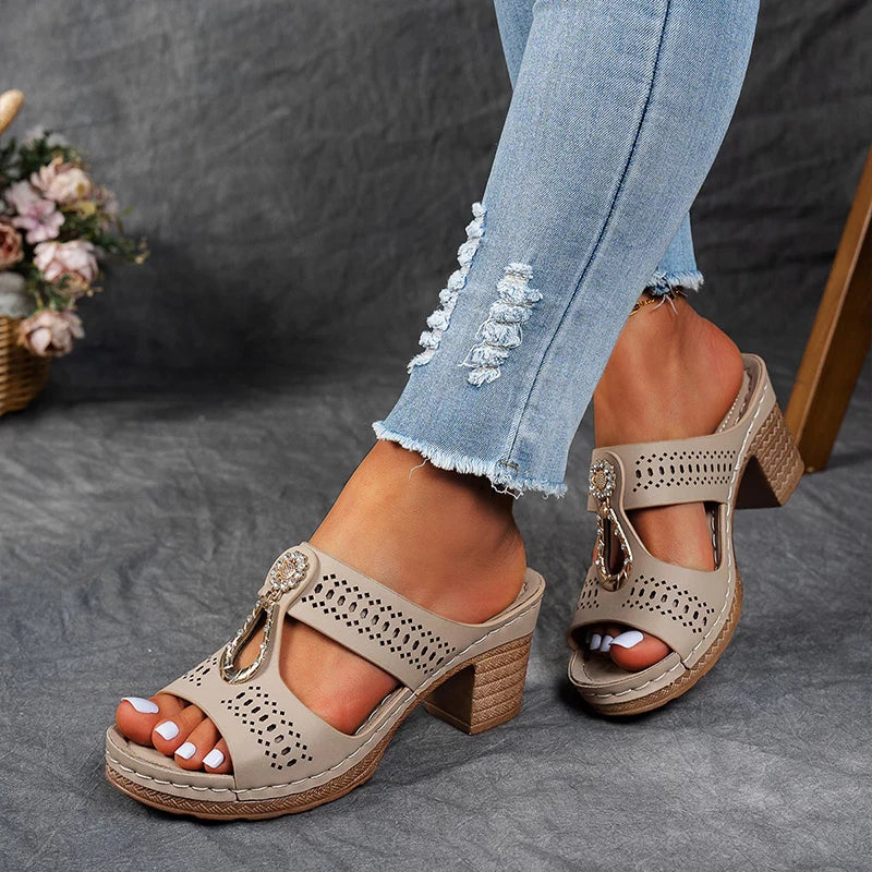Women's Cutout Embellished Heeled Sandals