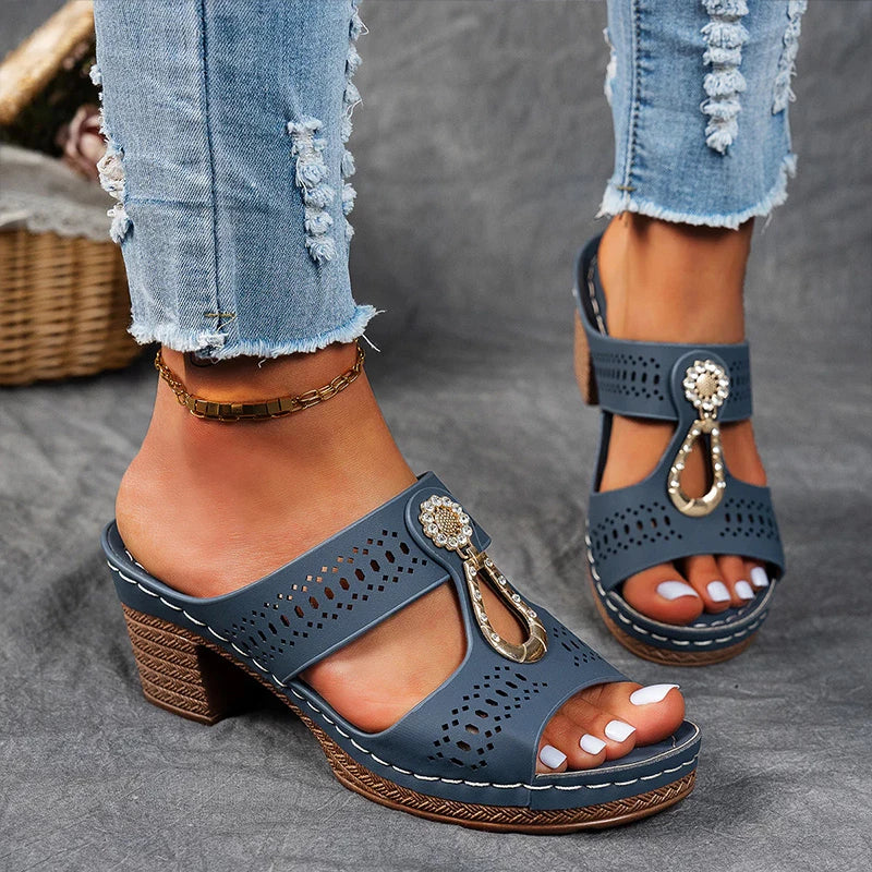 Women's Cutout Embellished Heeled Sandals