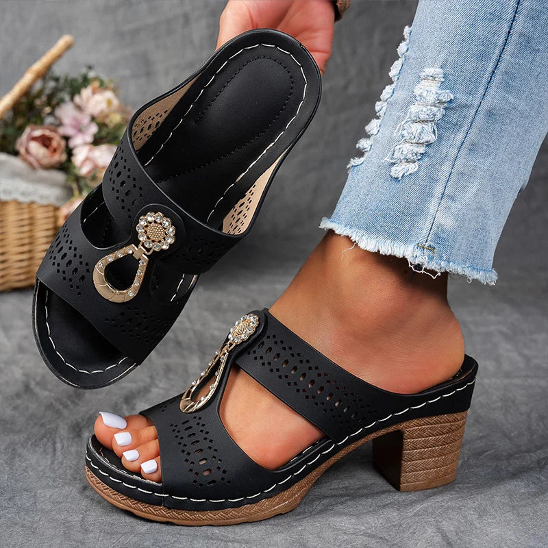 Women's Cutout Embellished Heeled Sandals