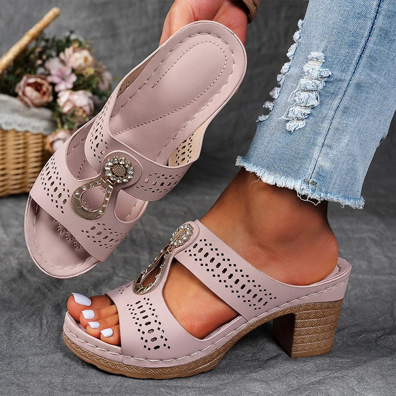 Women's Cutout Embellished Heeled Sandals
