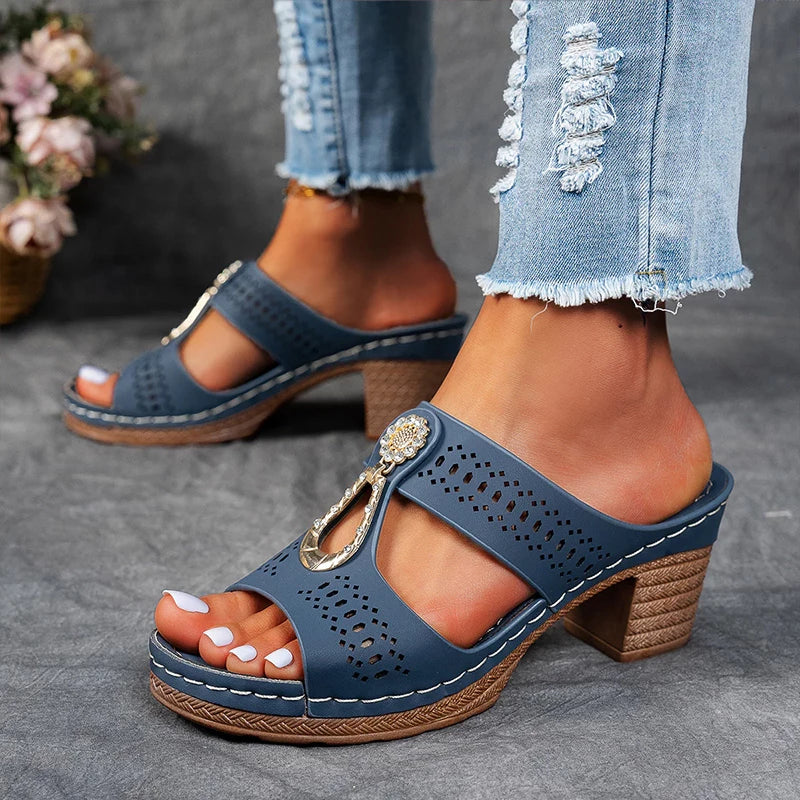 Women's Cutout Embellished Heeled Sandals