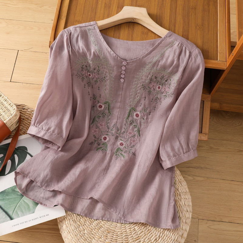 Women’s Floral Embroidered V-Neck Blouse
