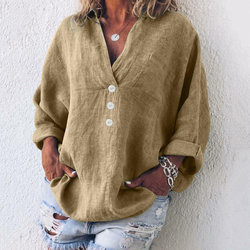 Covernorth Women's Loose Linen V-Neck Blouse