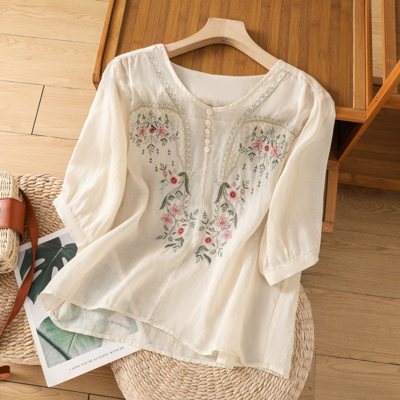 Women’s Floral Embroidered V-Neck Blouse