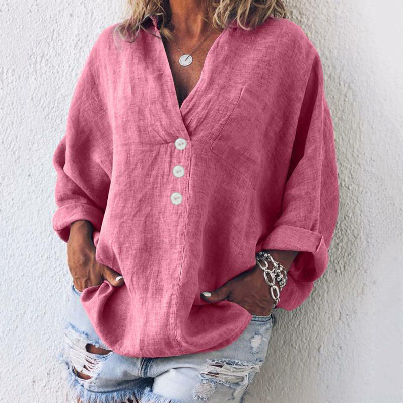Covernorth Women's Loose Linen V-Neck Blouse