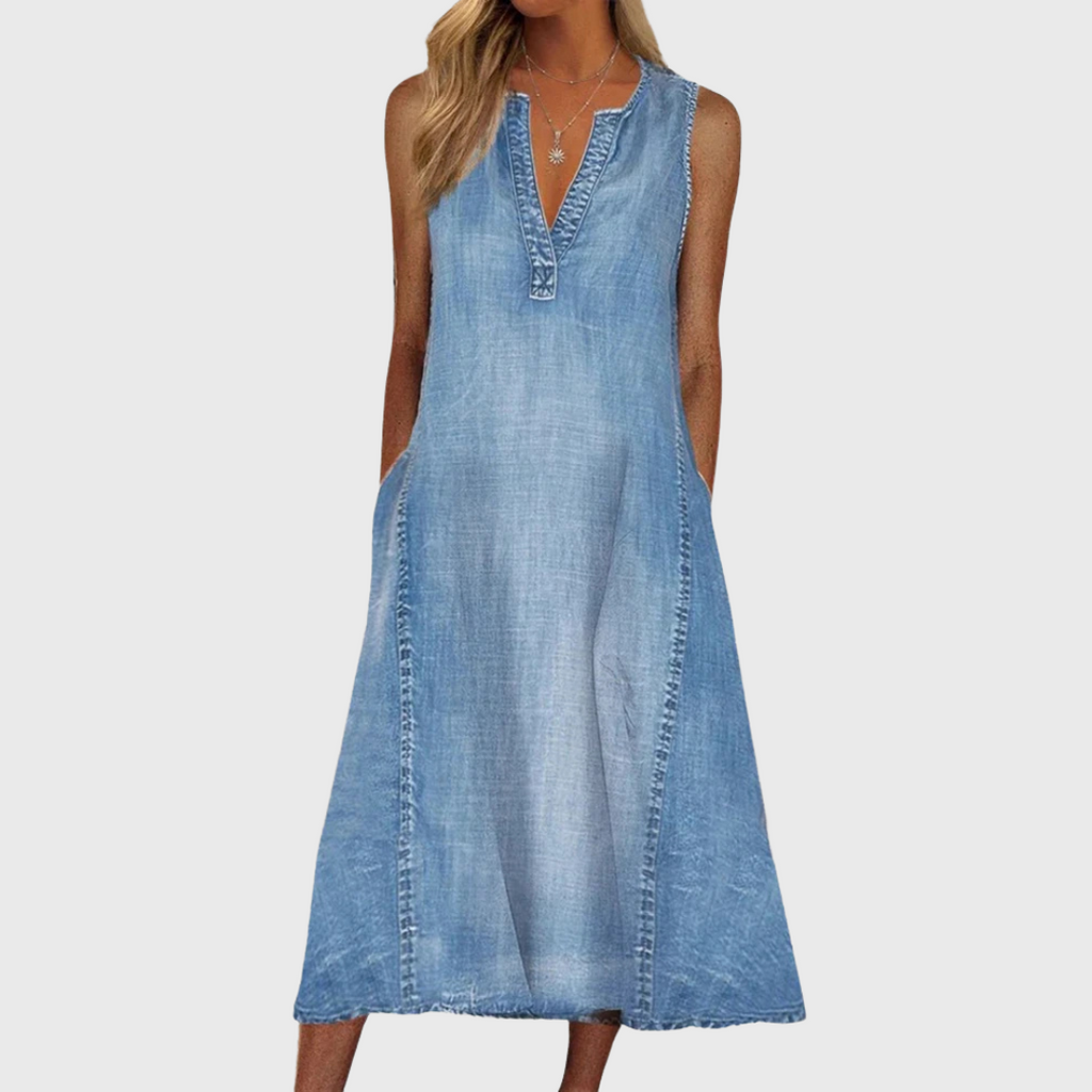 Covernorth Women’s Sleeveless V-Neck Denim Midi Dress