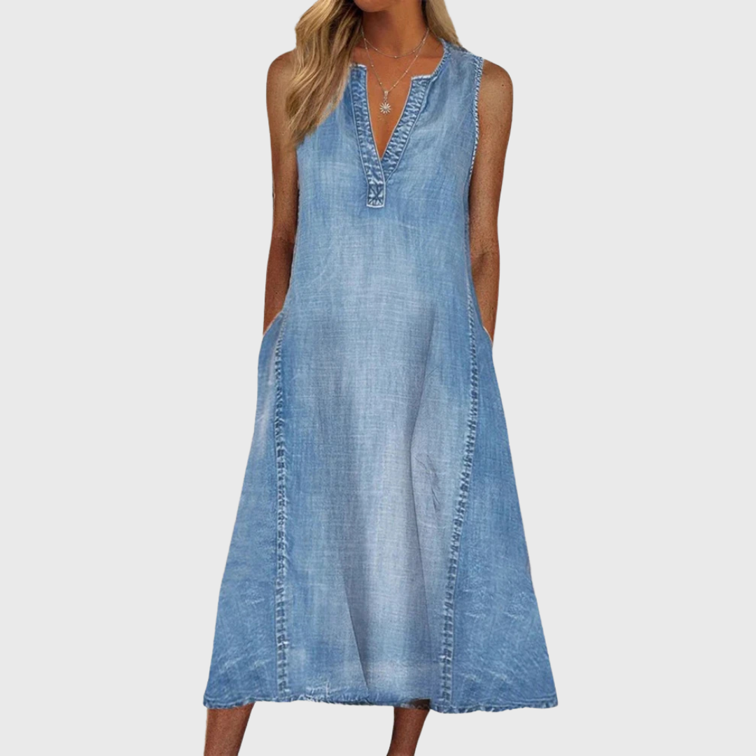 Covernorth Women’s Sleeveless V-Neck Denim Midi Dress