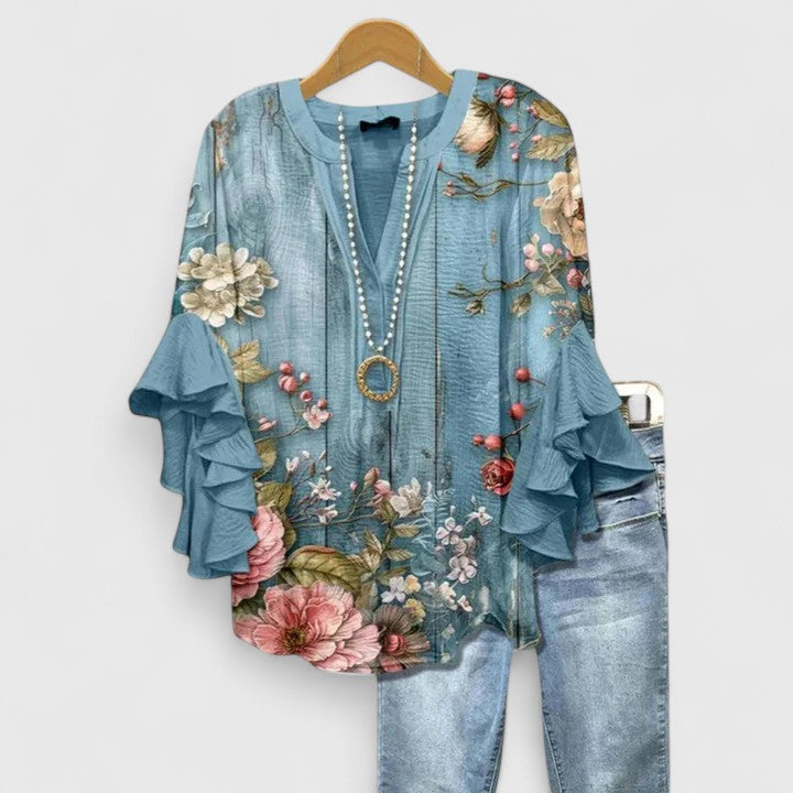 Women’s Floral Print Ruffled Blouse