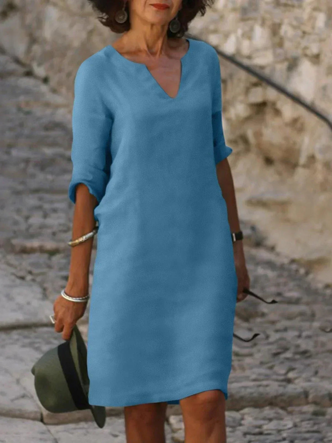 Covernorth Women’s V-Neck Linen Shift Dress