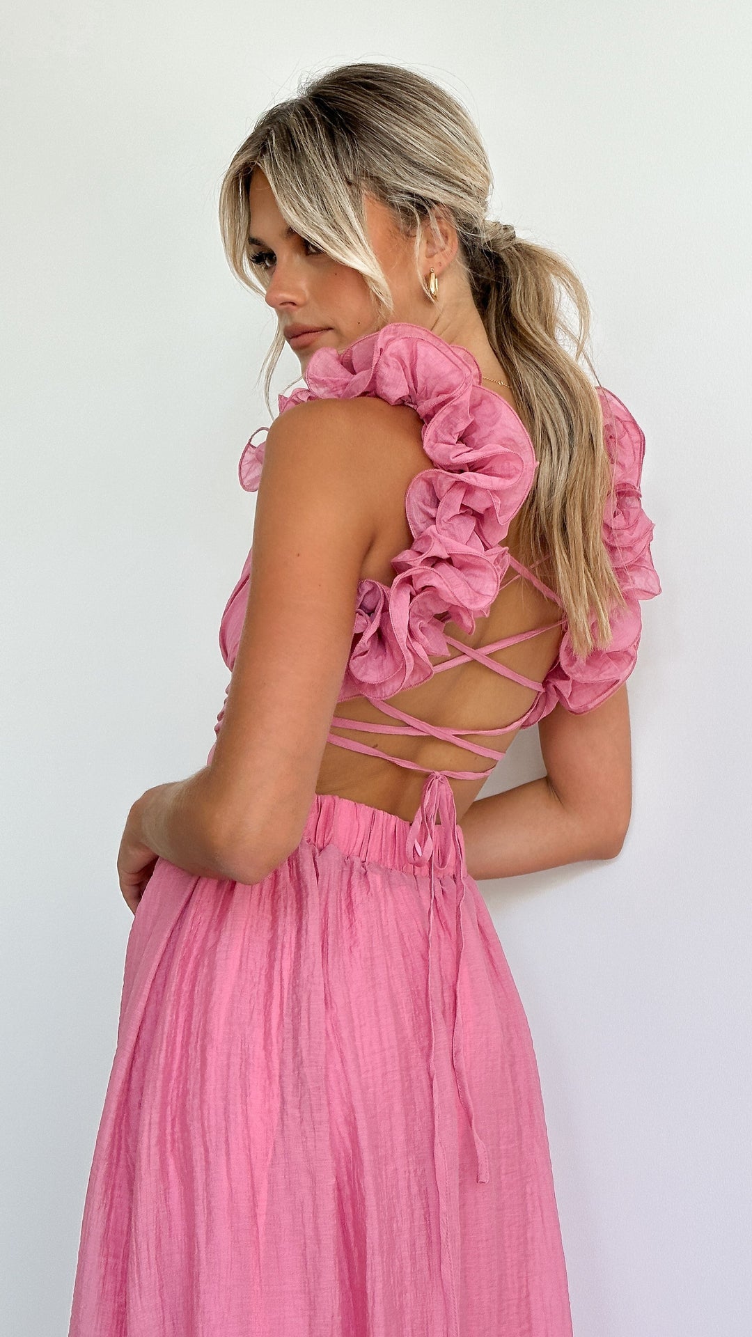 Covernorth Women's Ruffled Open-Back Midi Dress