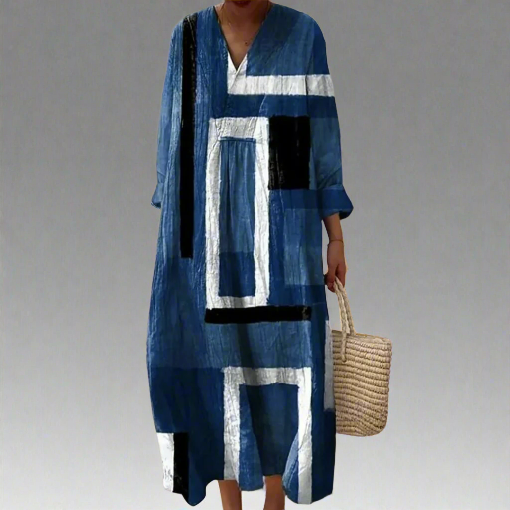 Covernorth Women's Abstract Geometric Print V-Neck Maxi Dress