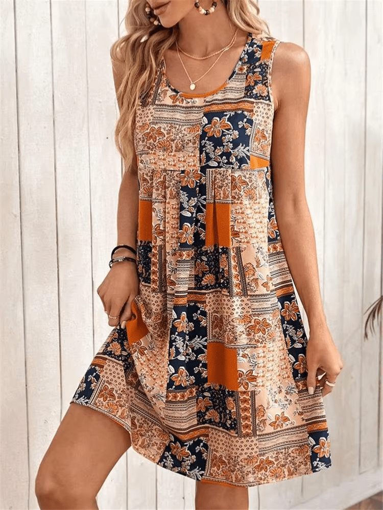 Women's Patchwork Floral Sleeveless Dress