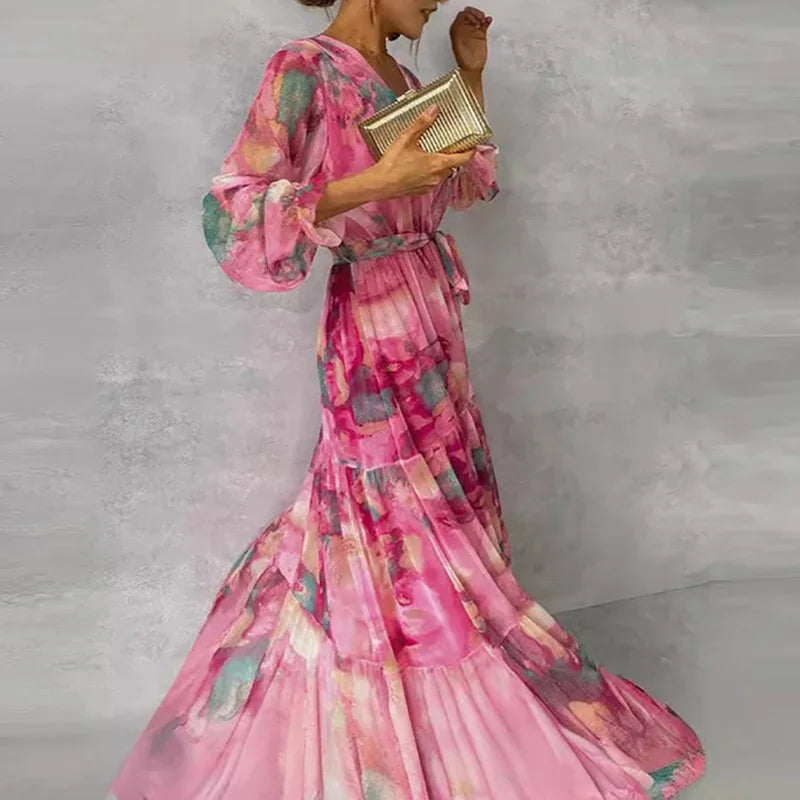 Covernorth Women's Floral Print Chiffon Maxi Wrap Dress