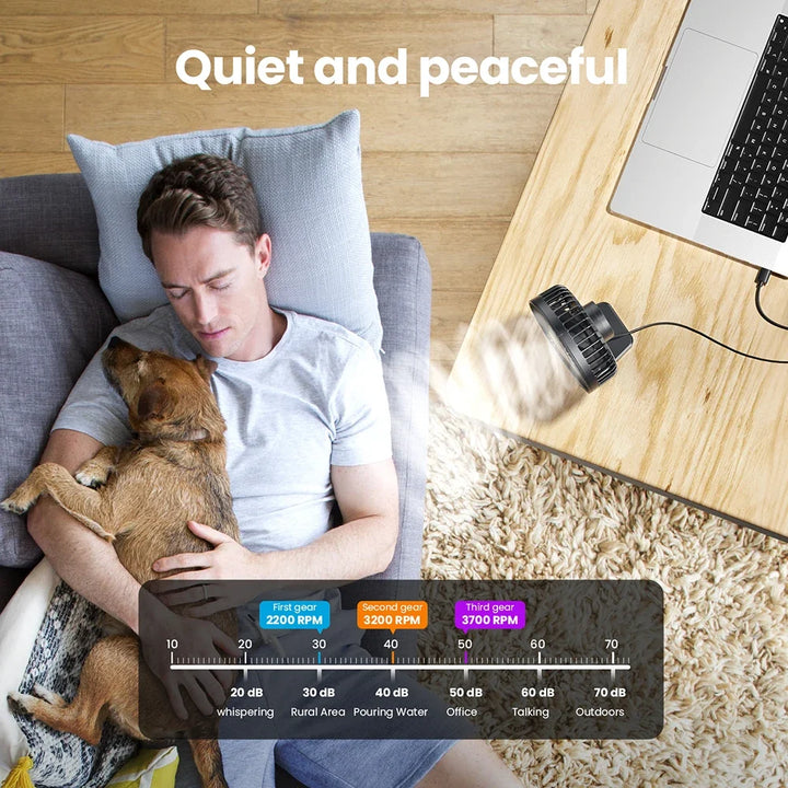 USB Desk Fan │ 3-Speed Quiet Airflow │ Bedside & Office Table