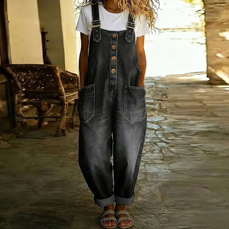 Women's Button-Front Denim Overalls