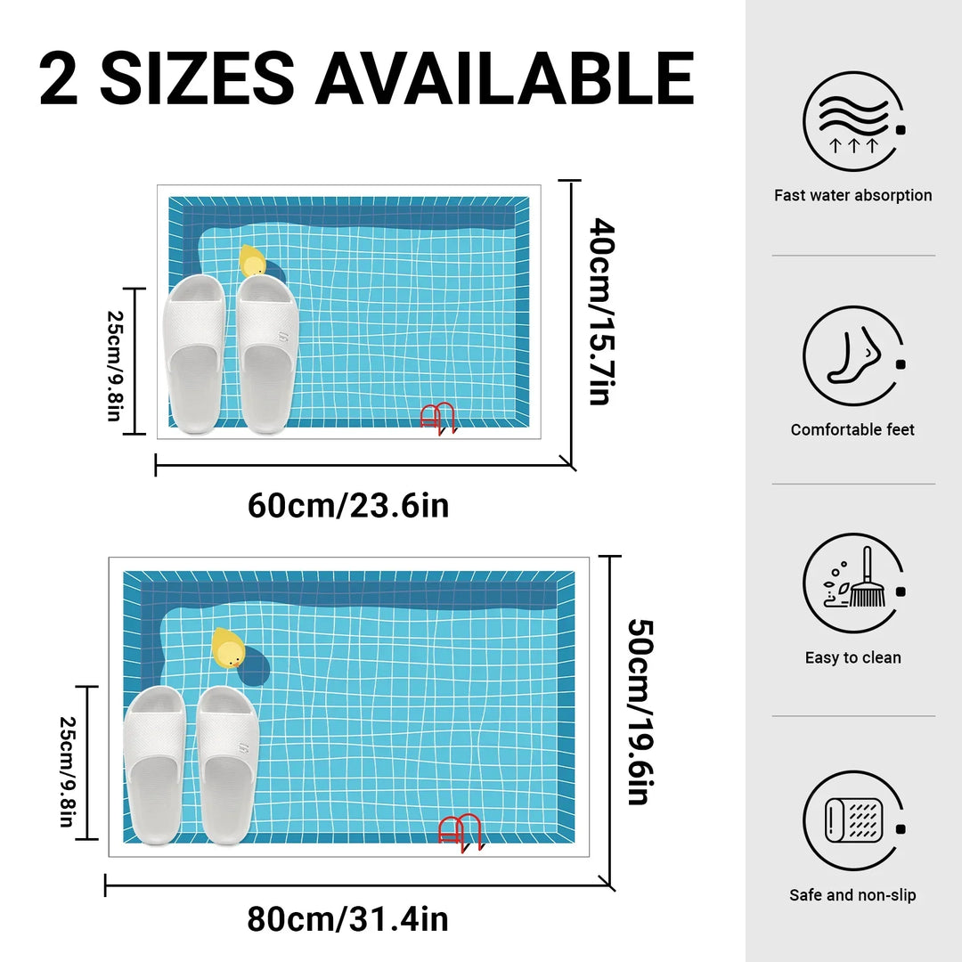 Swimming Pool Floor Mat | Quick-Dry Soft Nappa | Bathroom & Bedroom | Blue