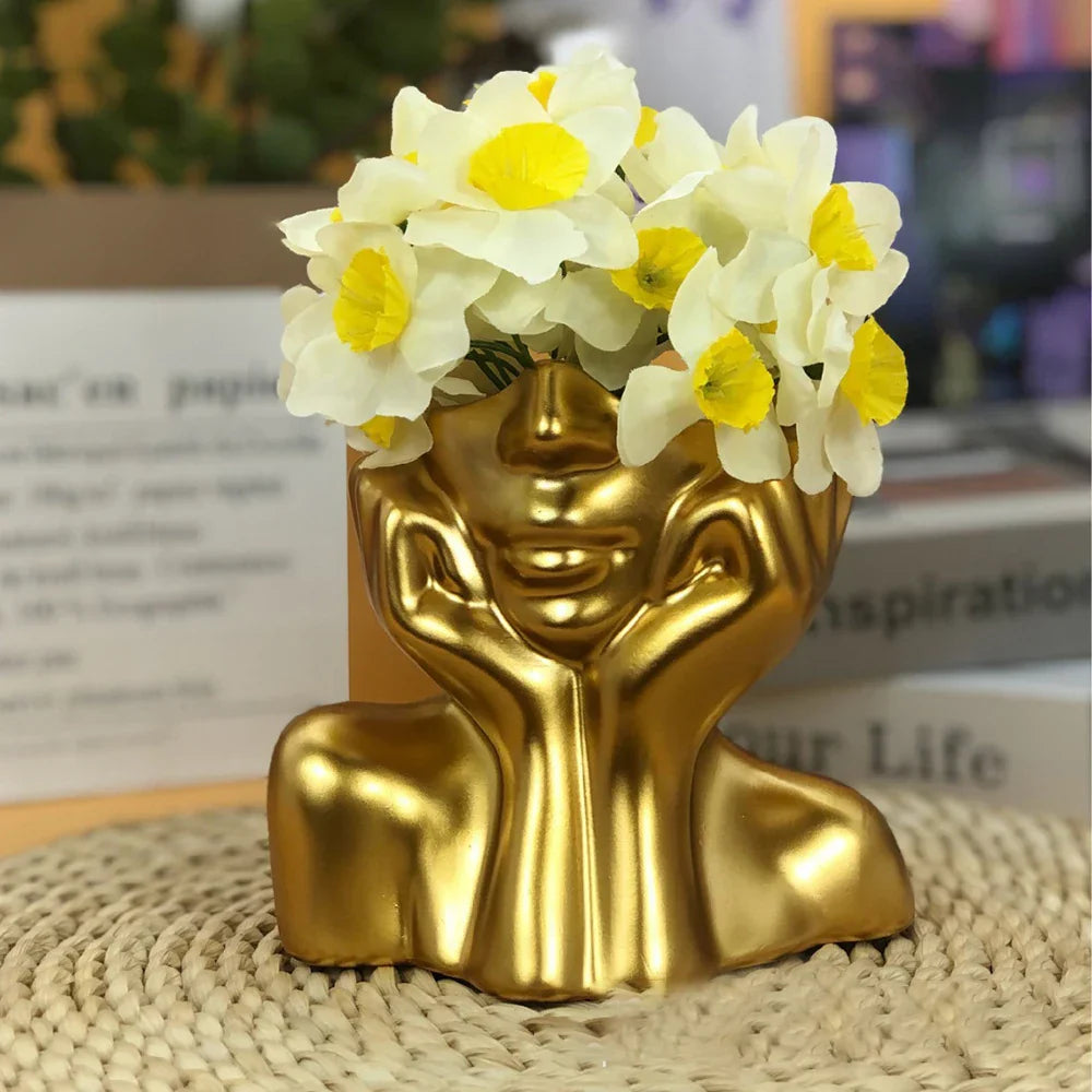 Face Flower Vase | Elegant Art Sculpture Decor | Living Room