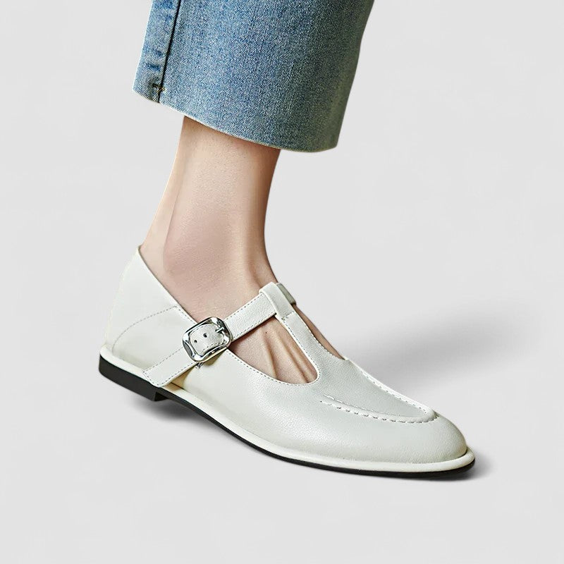 Women's Leather T-Strap Mary Jane Flats