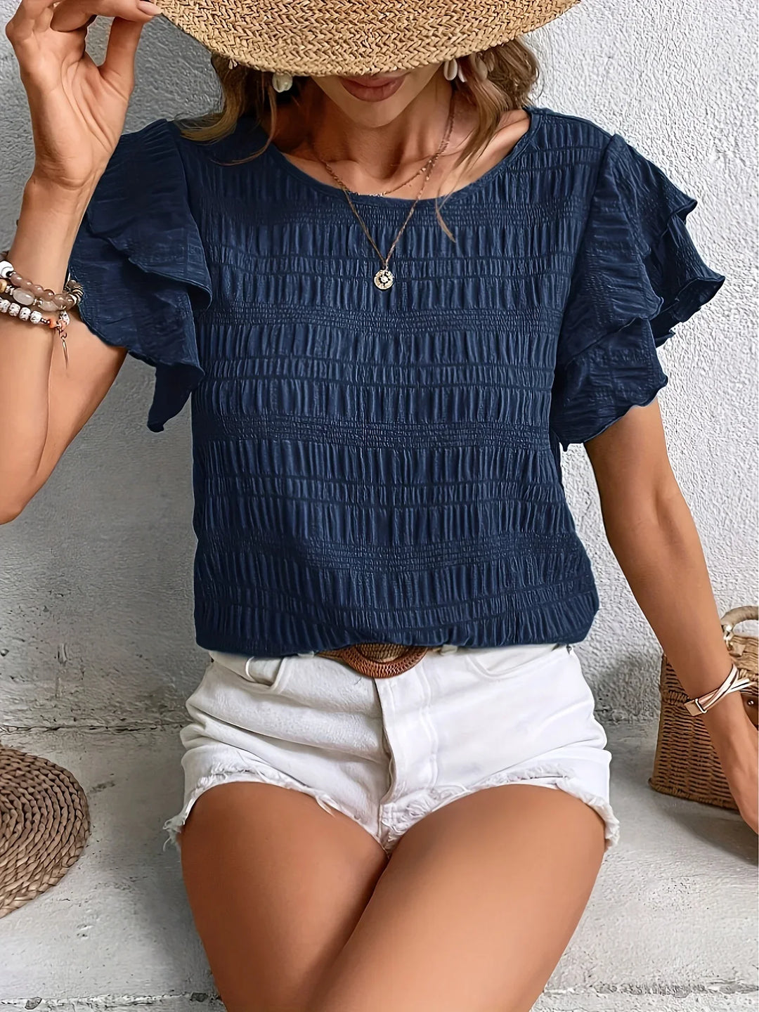 Women’s Smocked Ruffle-Sleeve Blouse