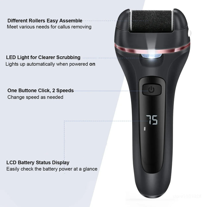 Electric Callus Remover | Rechargeable, 3 Grinding Heads | Home Pedicure & Spa