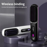 Cordless Hair Straightener Brush | USB-C Heat & LCD | Travel Styling