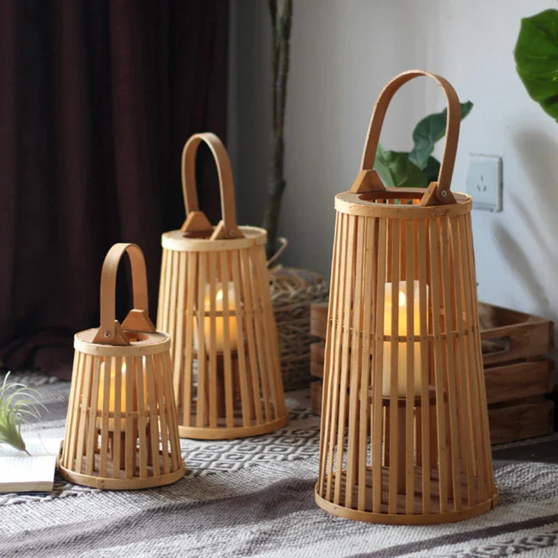 Flameless Bamboo Candle Holder | Safe Warm Glow | Patio & Home Decor