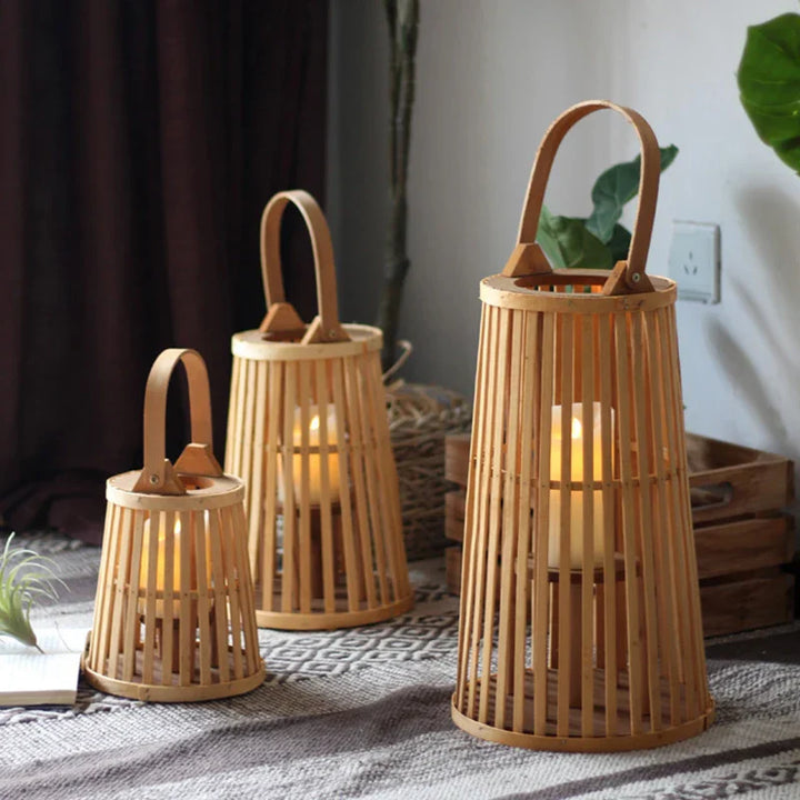 Flameless Bamboo Candle Holder | Safe Warm Glow | Patio & Home Decor