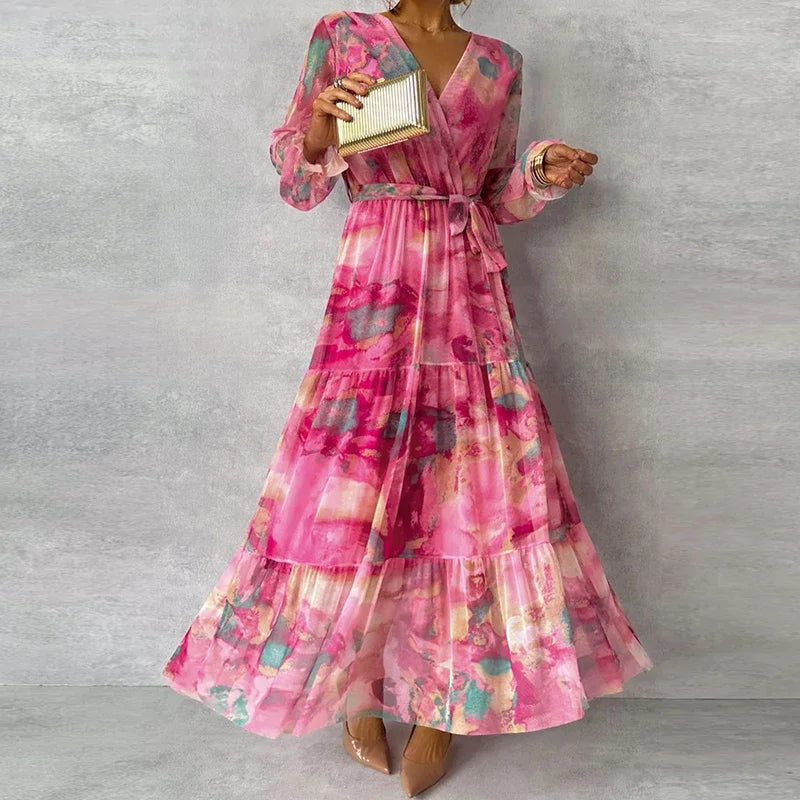 Covernorth Women's Floral Print Chiffon Maxi Wrap Dress