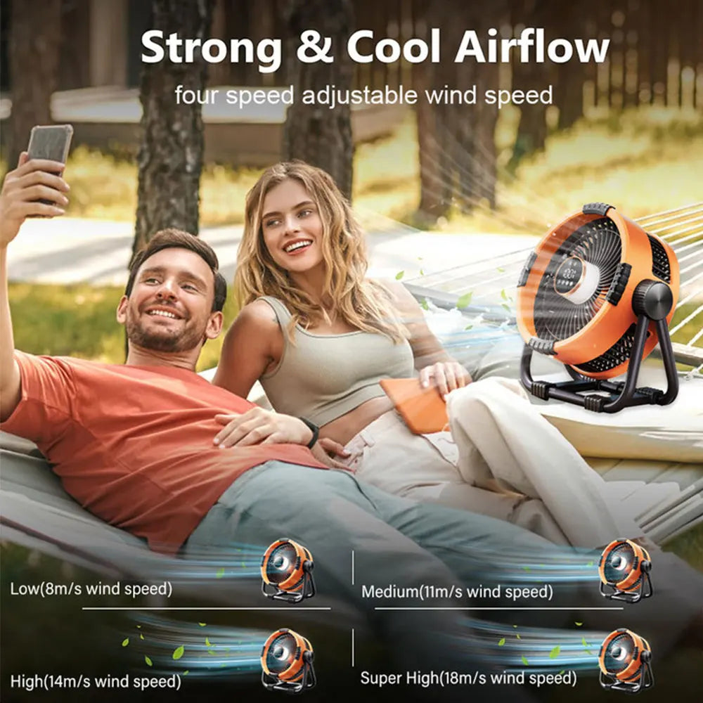Portable Camping Fan with Light | Battery Operated | Tent & Outdoors | Orange