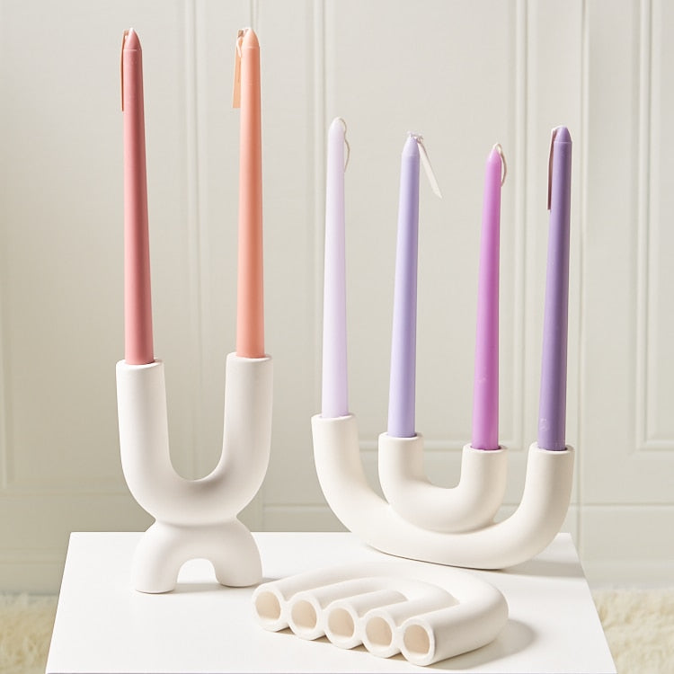 Modern Candle Holder │ Ceramic, Modern Arch Design │ Living Room & Table │ White