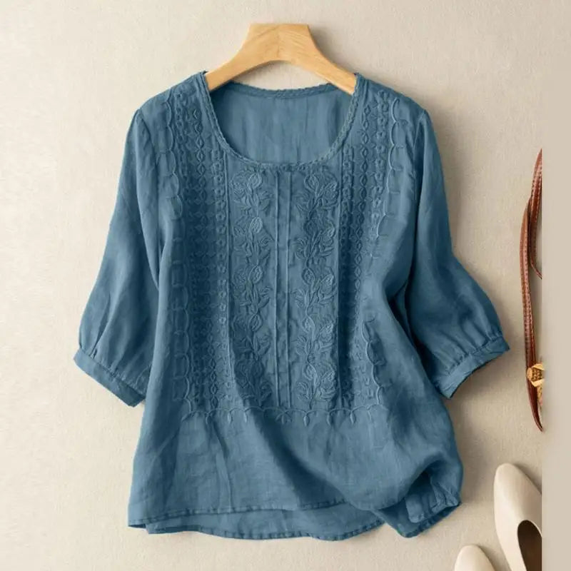 Women’s Embroidered Three-Quarter Sleeve Blouse