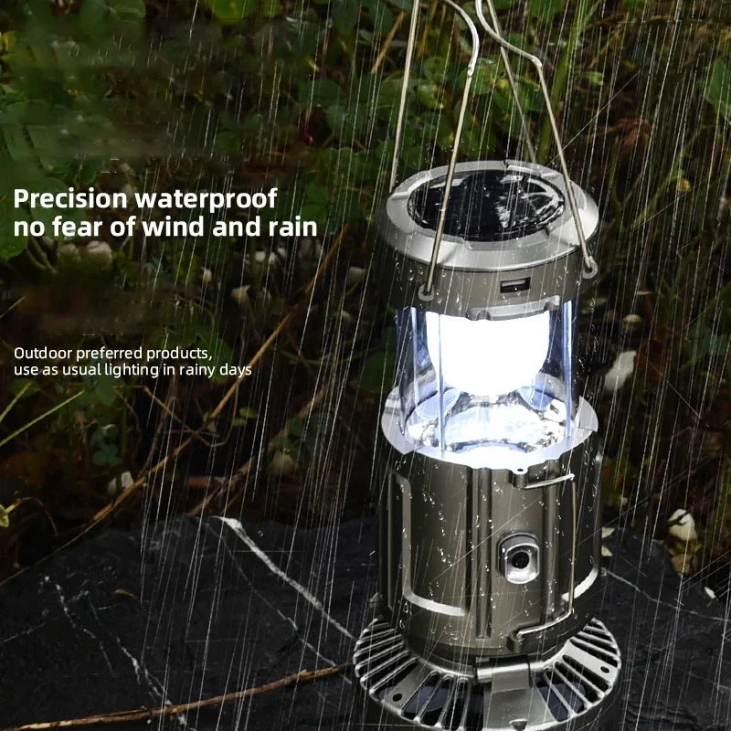 Solar Camping Fan | Rechargeable LED Light | Tent & Outdoor | Silver