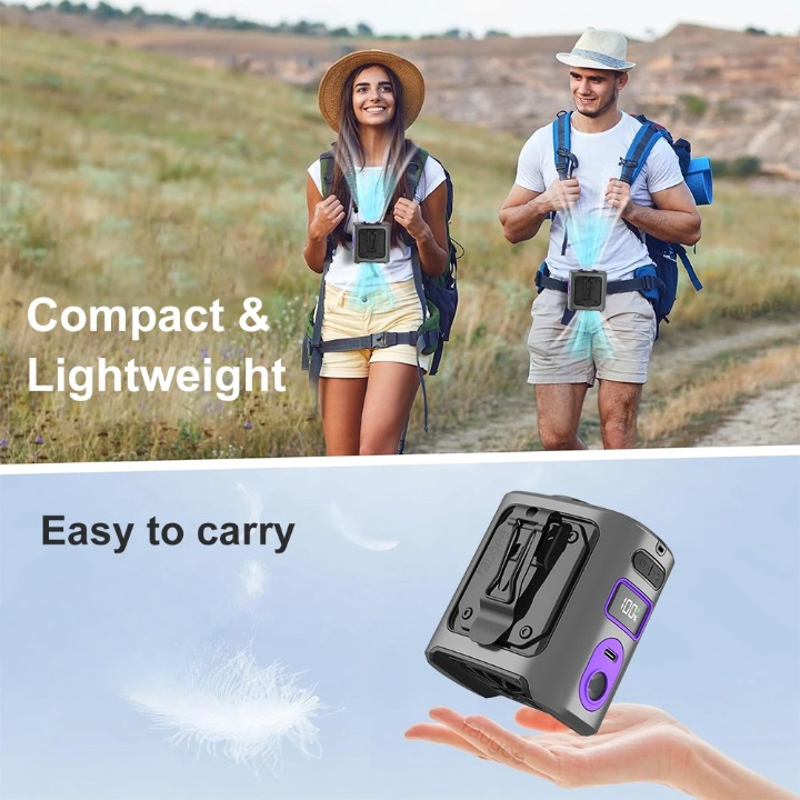 Portable Waist Fan | 8000mAh Power Bank & LED | Outdoor Work & Hike