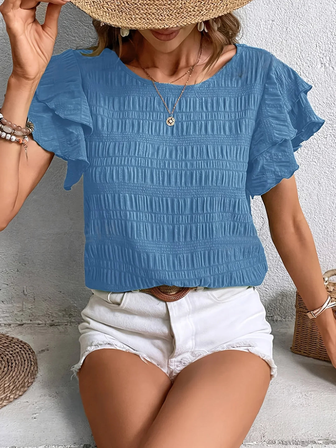 Women’s Smocked Ruffle-Sleeve Blouse