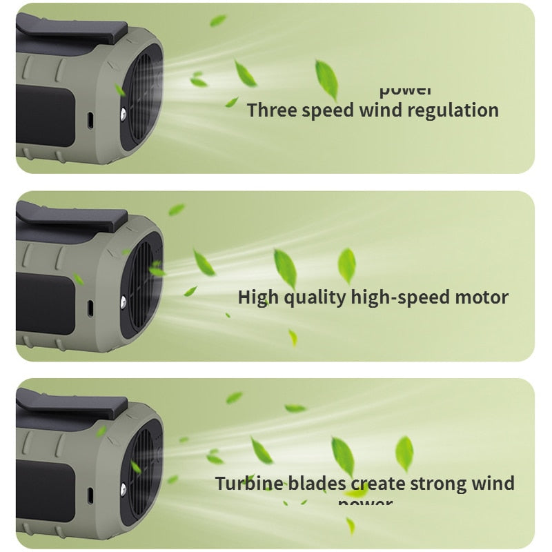 Clip Fan | 8000mAh Power Bank, LED Light | Camping & Hiking
