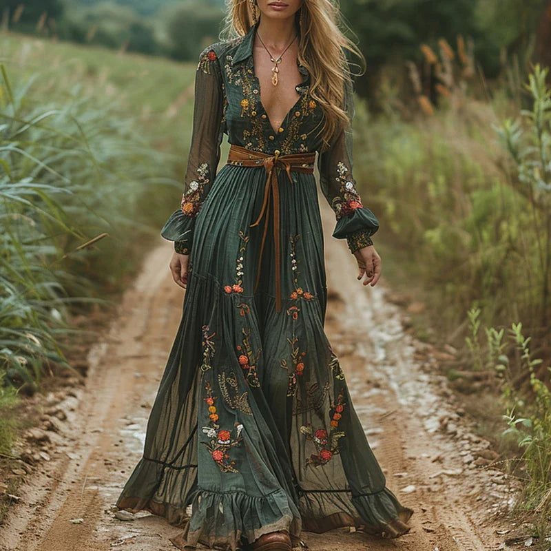 Covernorth Women's Embroidered Boho Maxi Dress