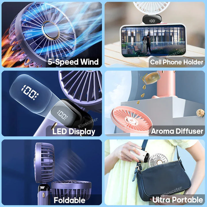 Rechargeable Portable Handheld Cooling Fan with LED Smart Display