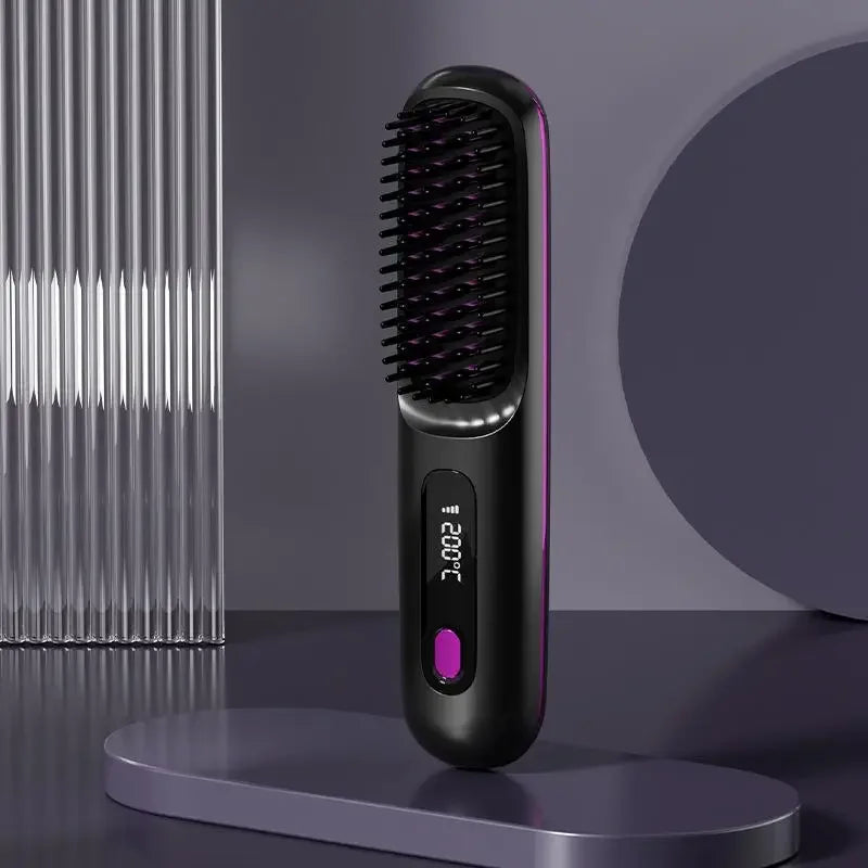 Cordless Hair Straightener Brush | USB-C Heat & LCD | Travel Styling
