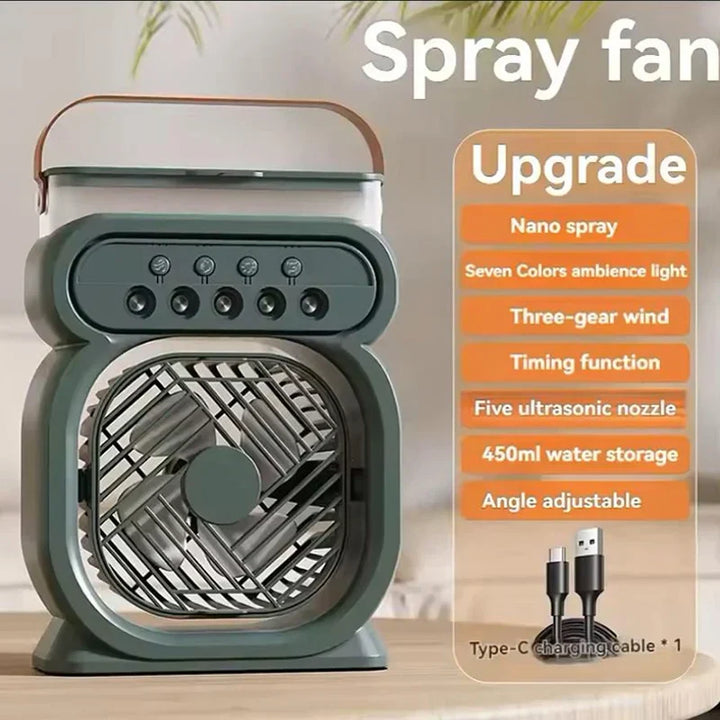 3-in-1 Air Cooler Fan | Mist Humidifier & LED Light | Desk & Travel