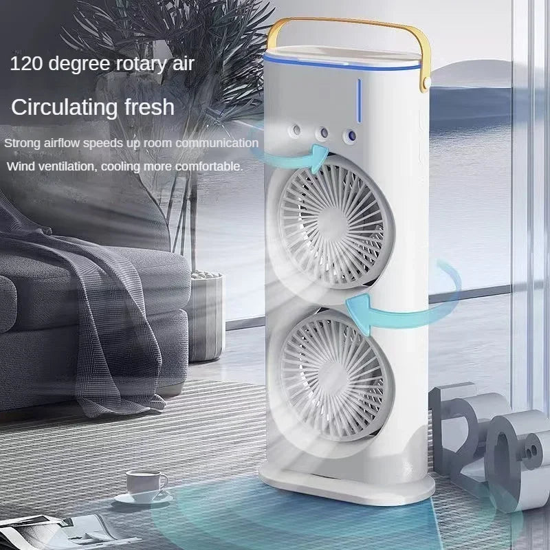 Dual Fan Tower Mist Fan | Cooling Humidifier & LED | Bedroom & Living | White