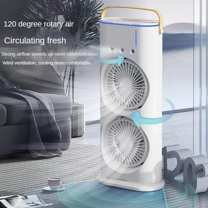 Dual Fan Tower Mist Fan | Cooling Humidifier & LED | Bedroom & Living | White